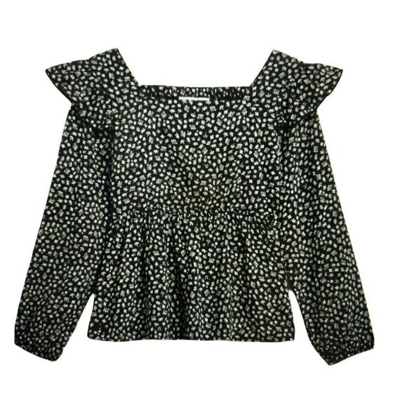 Persaya Girl - ARIELLE LONG SLEEVE RUFFLE SHOULDER TOP BLACK - S - Picture 1 of 2